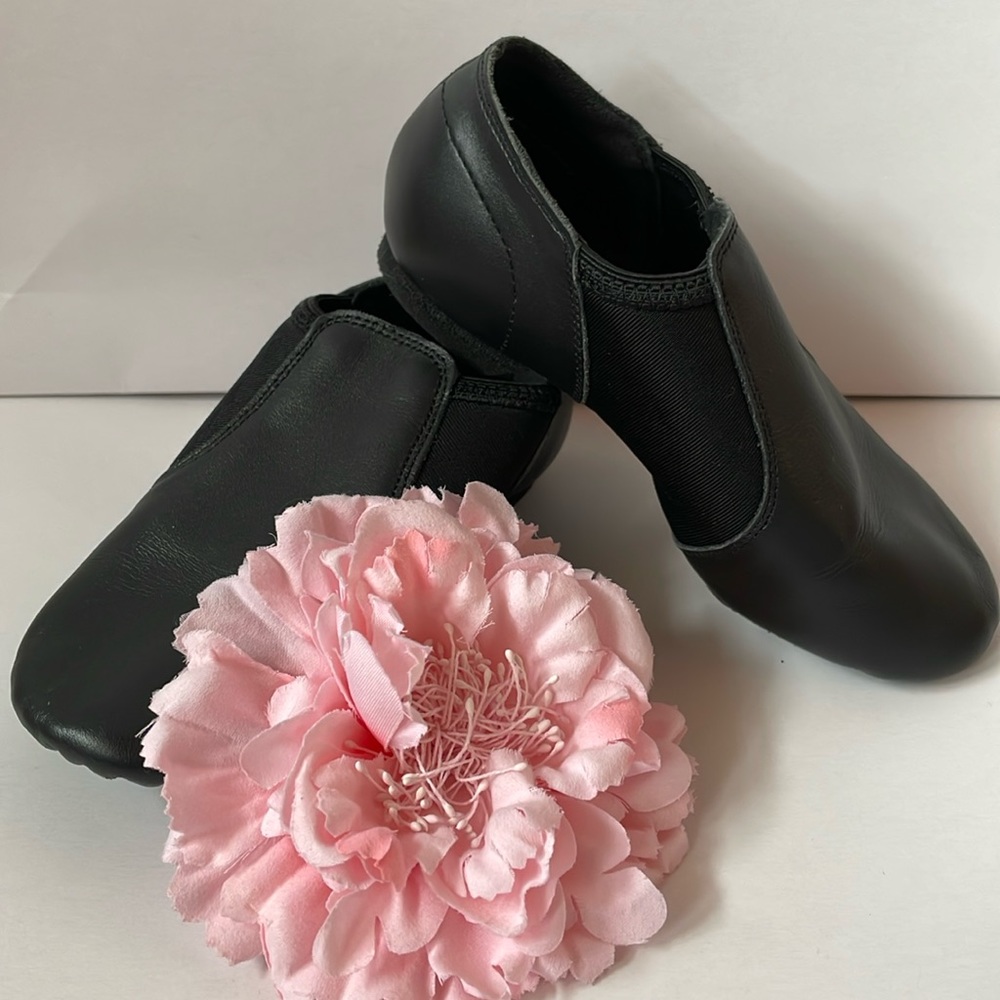 Toddler faux leather black jazz shoes slip on stretch size 12 toddler